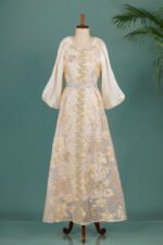 Ivory Gold Floral Embroidered Kaftan - Image 3