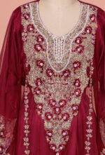 Bridal Emira Khaleeji Kaftan- Deep Red - Image 4
