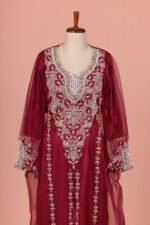 Bridal Emira Khaleeji Kaftan- Deep Red - Image 3